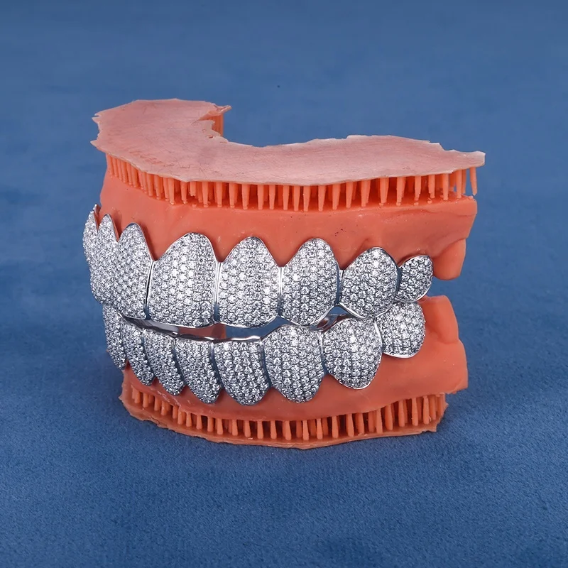 Custom Top 1-10 Bottom 1-10 S925 Silver 10K 14K 18K Solid Gold Grillz Iced out Bling D VVS Moissanite Lab Diamond Teeth Grillz