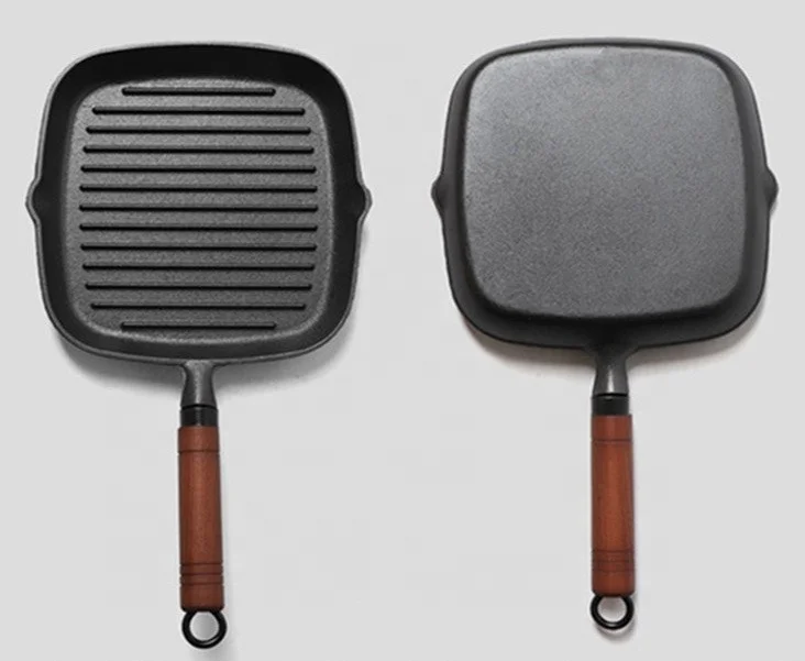 Nonstick Skillet Pour Spout Gas Stove Induction Black Square Cast Iron Steak Grill Pan