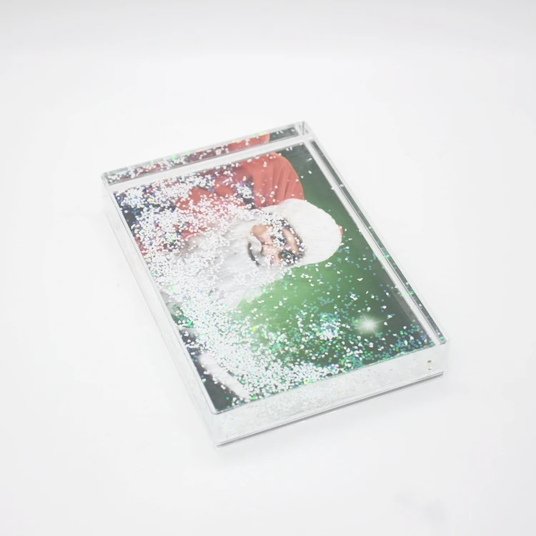 Glitter Picture Frame 4x6 Liquid Best Friends Acrylic Floating Water Globe Photo Frame Cute Family Couple Gift (Snow)