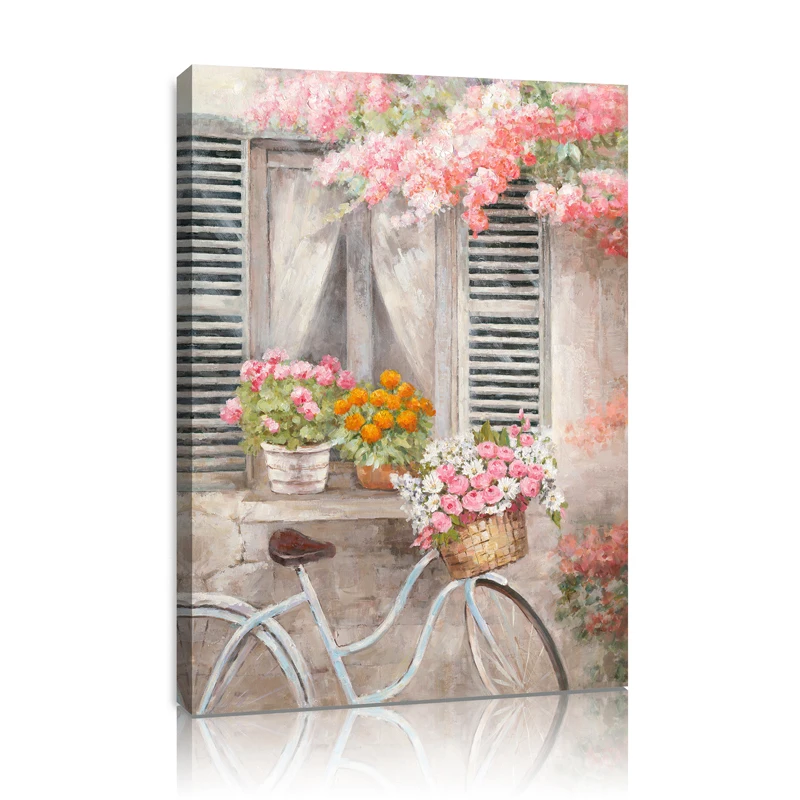 2022  Hot Sell Flower window Canvas Printing  Home decor hotel Canvas Pictures Artwork For Landscape bicycle  wall art Painting