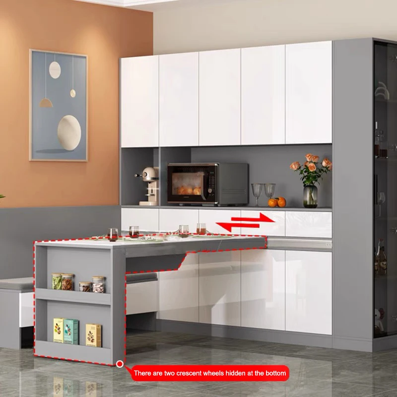 Modern Home Slide Rail Dining Work Integrated Design Countertop And Tops Movable Extendable Kitchen Island Table Foldable