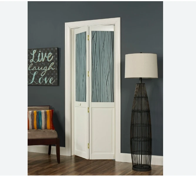 French style Double Bifold louver paneled MDF HDF Wood Door Folding louvred wooden Indoor Composite Baking paint door