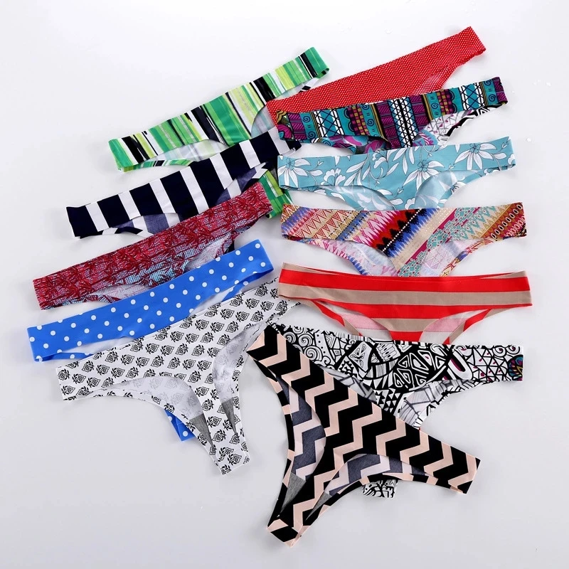 Custom Print Woman Seamless Underwear Laser Cut T-Back Ice Silk Briefs Comfortable Seamless Ladies Panties Thong