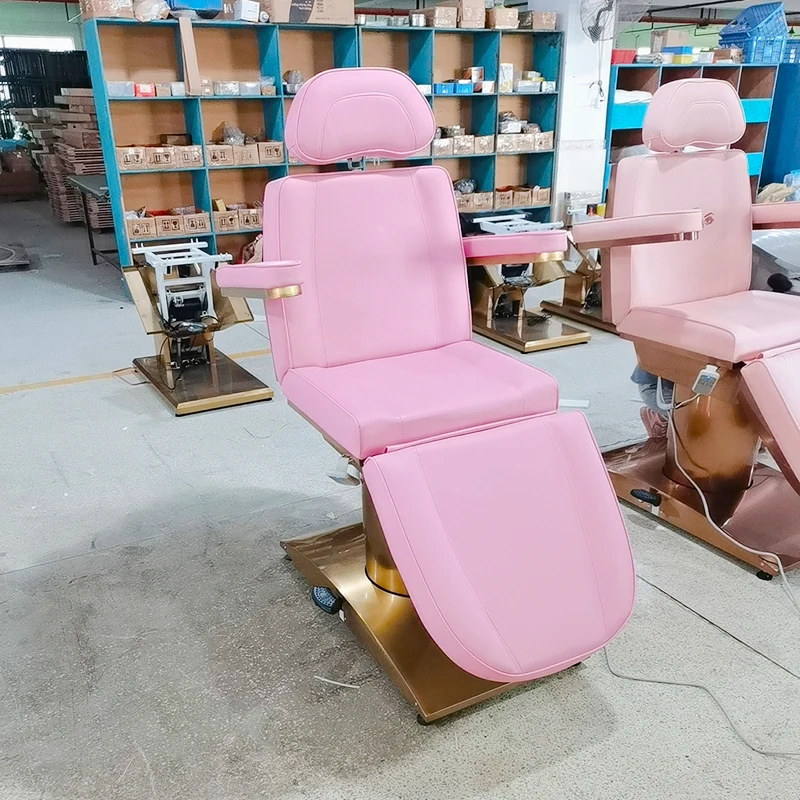 Высококачественный современный массажный стол с 4 двигателями Золотая основа из нержавеющей стали электрическая Косметическая кровать розовая мебель для парикмахерской
