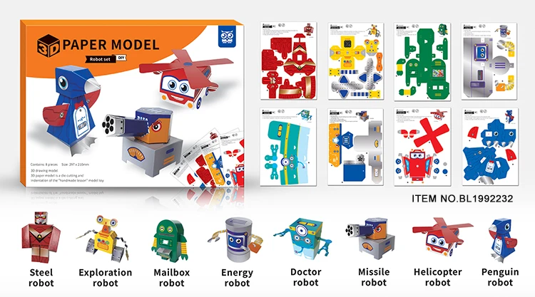 Children Juguete Preschool Educational game learning crafts DIY creative art 3D Robot paper model origami toy