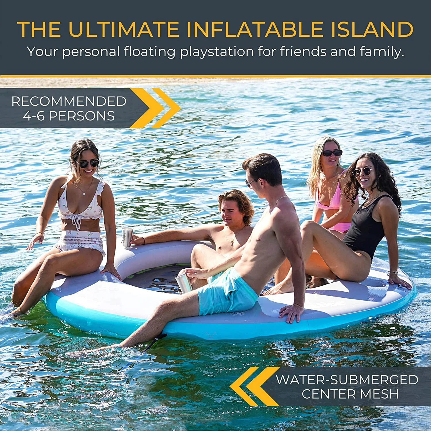 Inflatable Floating Dock Stable Platform Raft For Beach Lake Pool Up To 6 People Rafting And Recreation