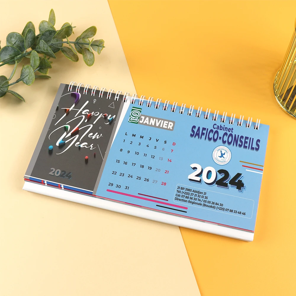 Wholesale Custom Printed Spiral Bound Desk Calendar Cheap Table Calendar Design for Advertising Paper Material