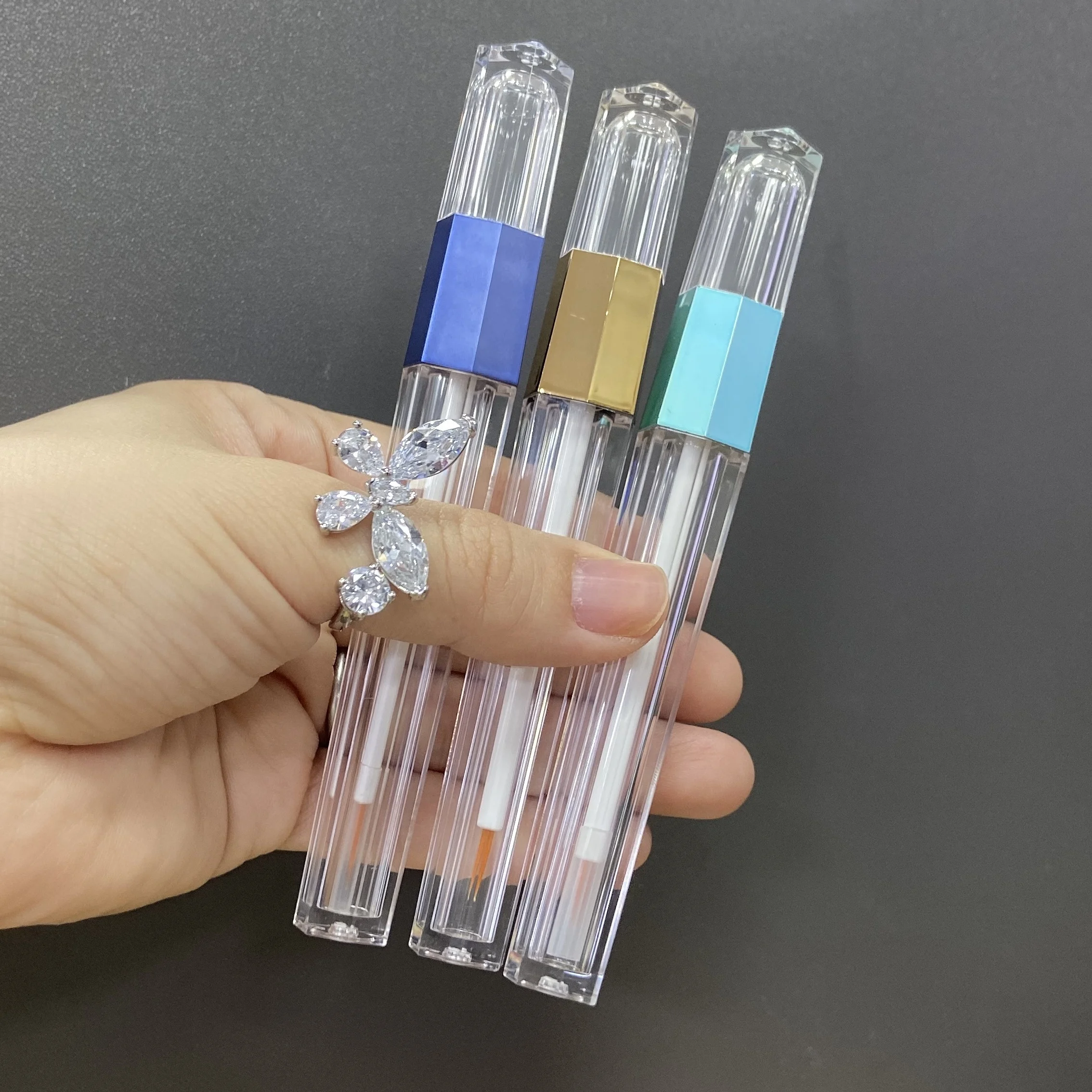 diamond crystal clear empty packaging lipgloss metallic rose gold slim liquid eyeliner container tubes eyelash serum bottle