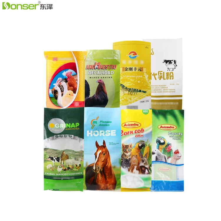Custom Feed Packaging Factory Wholesale Recyclable Food Grade PP Woven Bags for Horse Bird Parrot Guinea Pig Livestock Feed Bag
