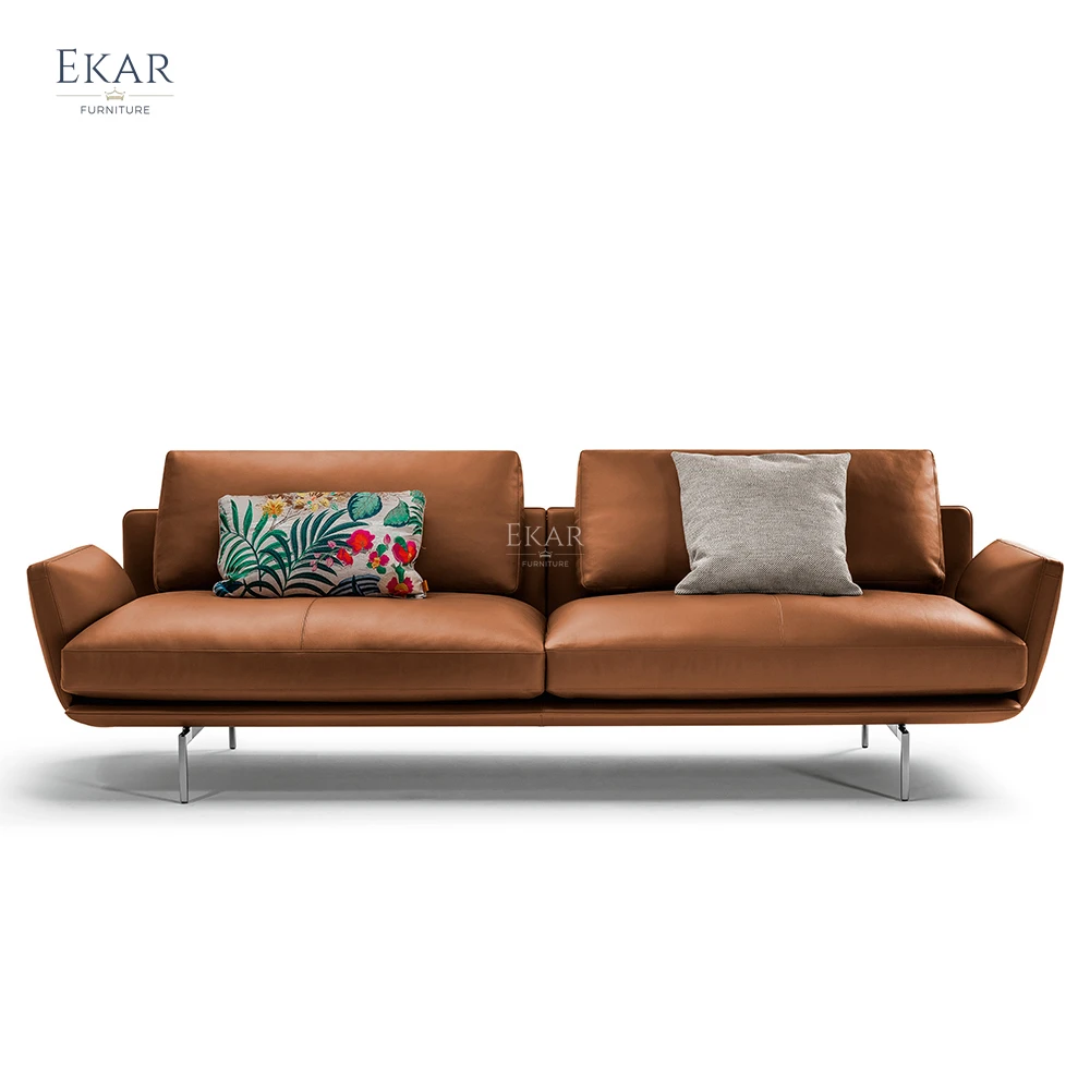 Factory Direct Supply Modern Nordic Leather Couch Living Room Furniture Metal Legs Leather Sofa Set