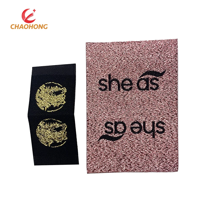 Factory Price Damask Rose Gold Thread Woven Clothing Labels Size Tags Black