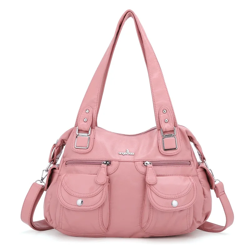 Angel kiss Brand Eco-friendly Soft Pu Leather Women Shoulder Bag Lady Multi-Pocket Handbag
