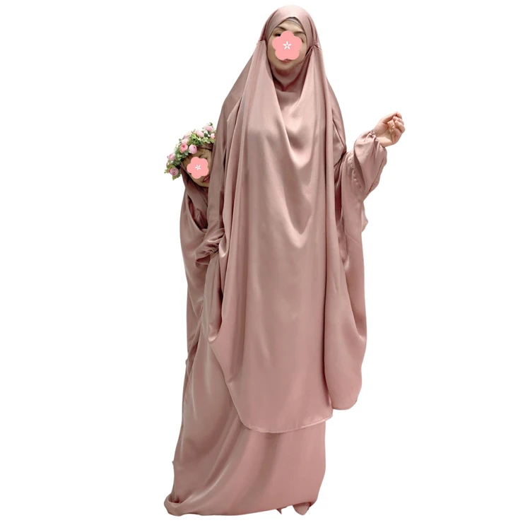 Mommy & me Muslim Batwing Long Sleeve Abaya with Hijab Islamic Clothing Prayer Dresses Maxi Turkish Robe Girls Kids Dubai
