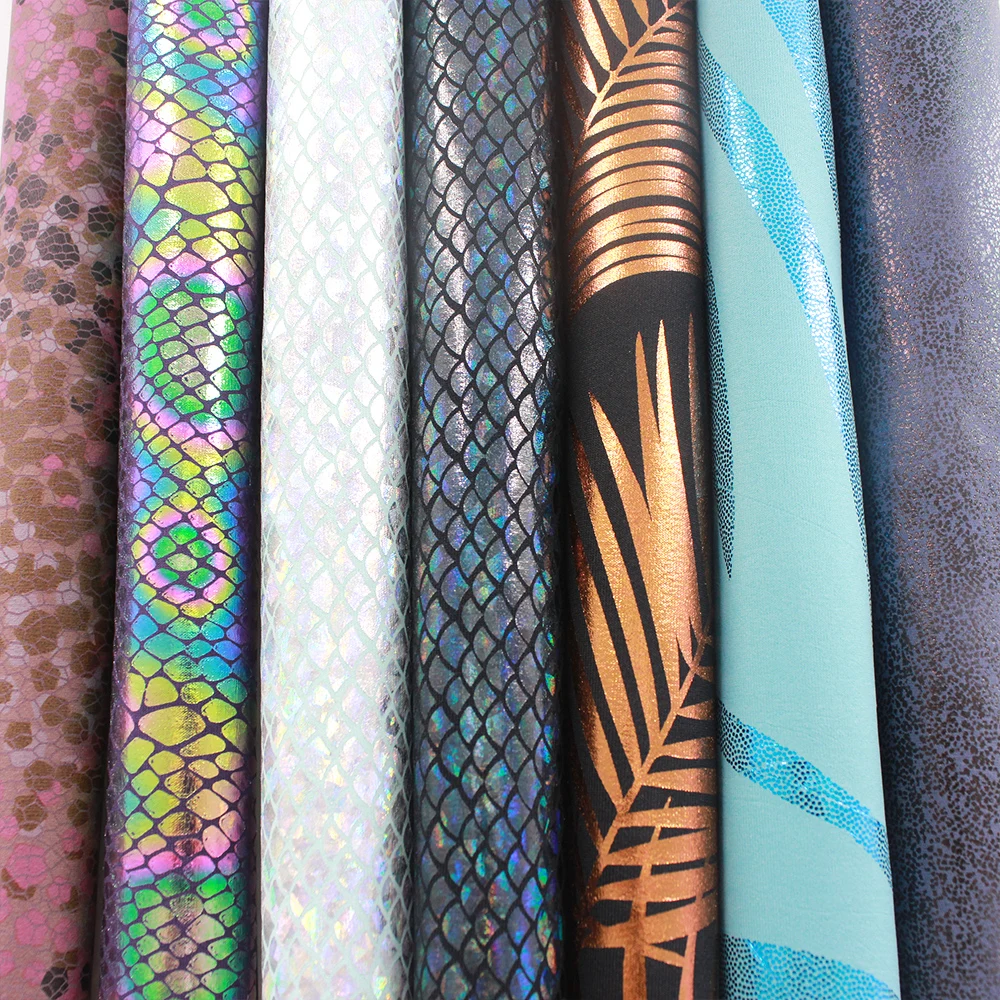 Wingtex 2022 Hot Sale Foil Print Hot Stamping Fish Scale Print Spandex Fabric For Dress