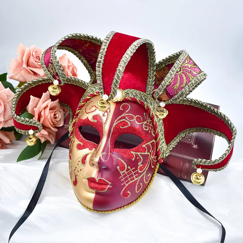 Venetian Clown Painted Masks Glitter Two Colors Yin and Yang Full Face Jester Mask For Drama Performance Masquerade Party Proms