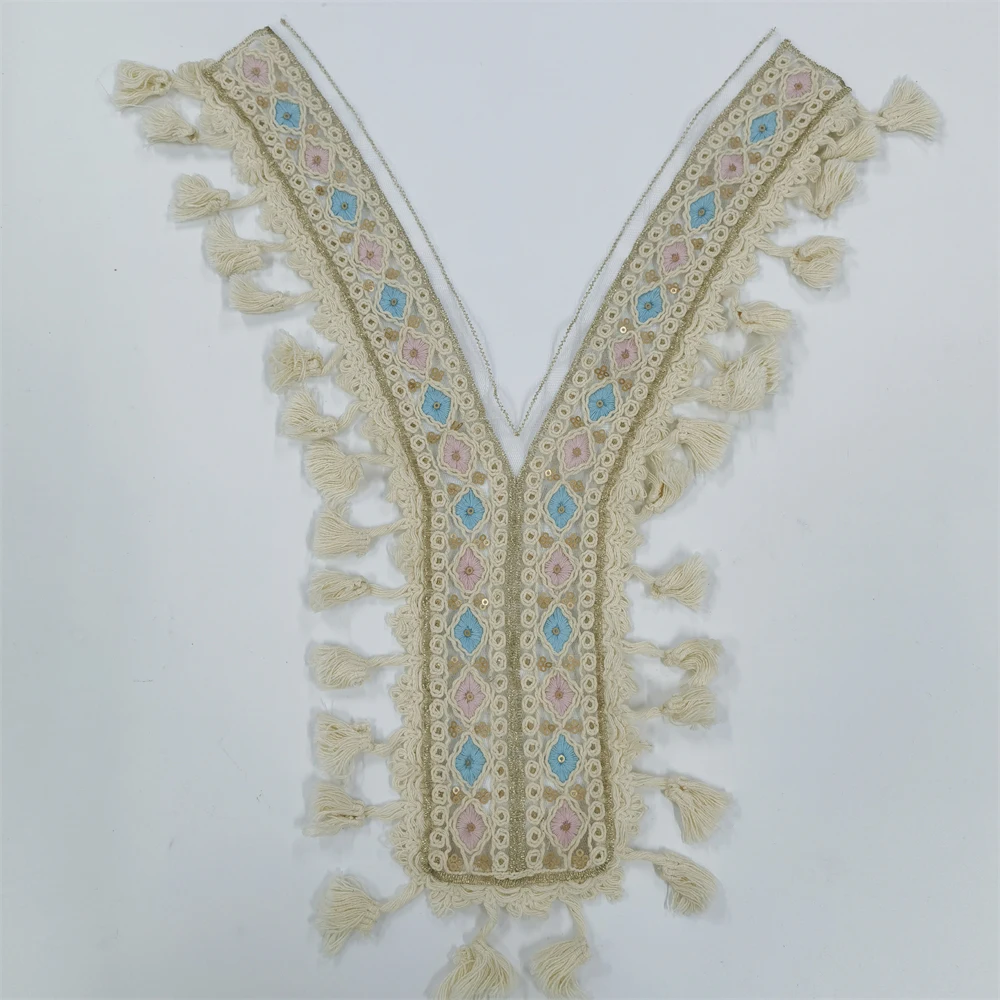 and Decorative Y Shaped Neck Patch Collar Beautiful Handmade Embroidery Neckline Patches With Sequin for garment