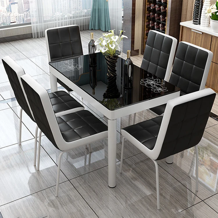 Modern indistry style white and silver dining table sets 6 chairs