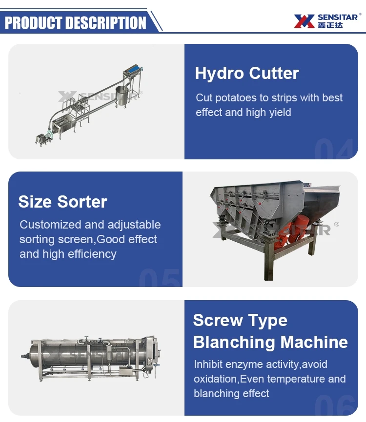 automatic Industrial frozen french fries machinery large output electric 1000kg/h complete frozen french fries production line