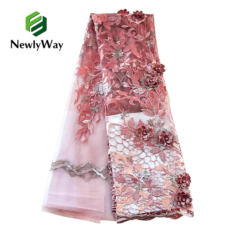 2022 NewlyWay African Mesh Embroidered Lace Flower Embroidery Tulle Fabric Lace Fabric Embroidery For Dresses