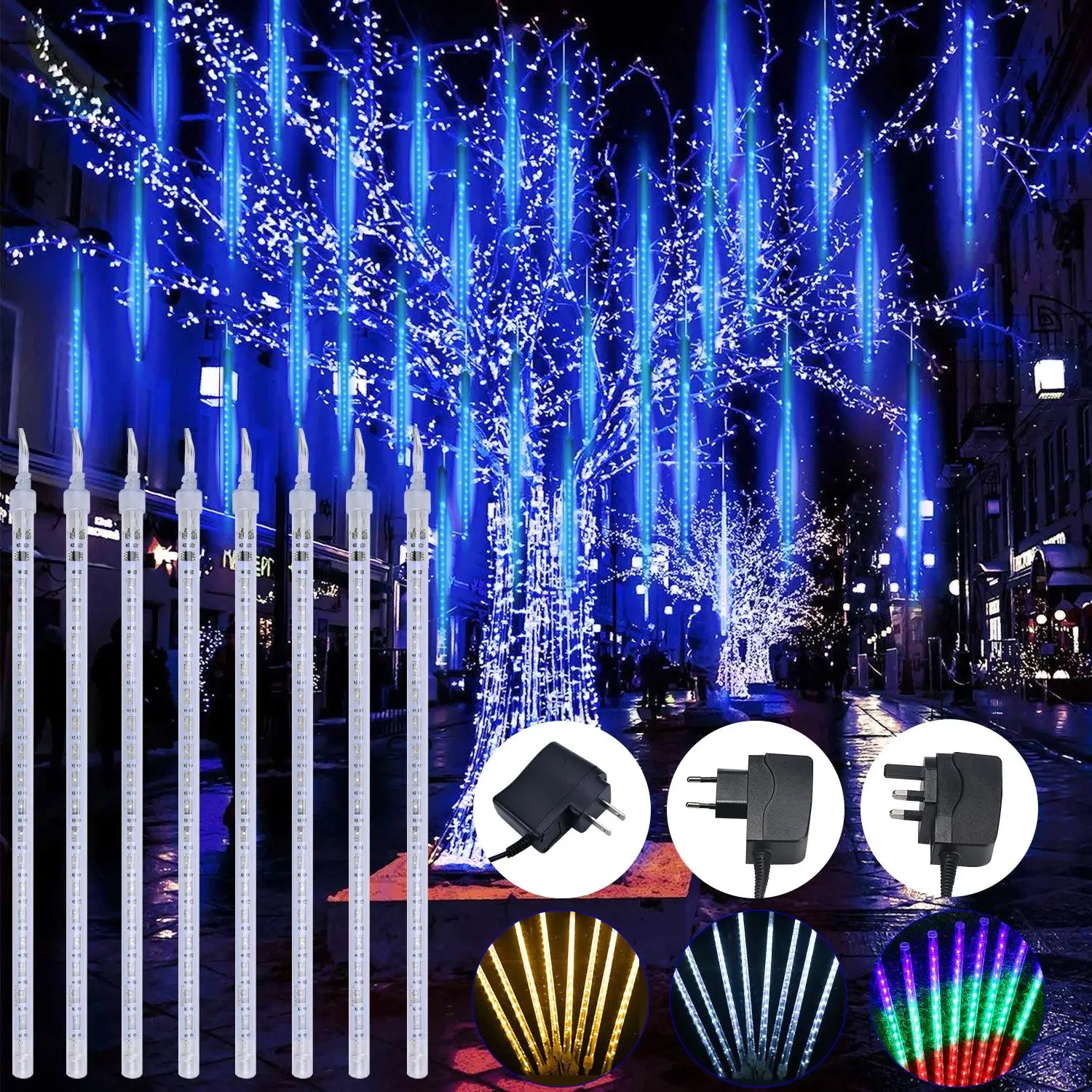 Led light Meteor Shower Rain Lights, 8 Tube 30cm, In Falling Rain Fairy LED String Lights, Holiday Party Home Outdoor Decoration