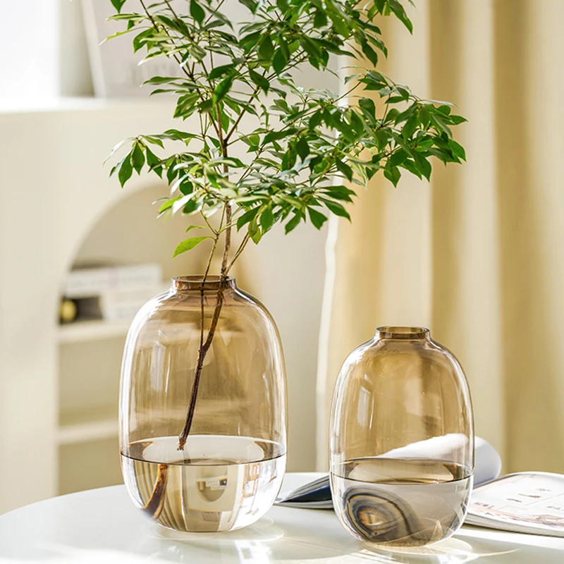 Unique Shaped  Clear colored glass Flower vases Cheap Tall Cylinder Glass & Crystal Transparent Acrylic Vases for decor