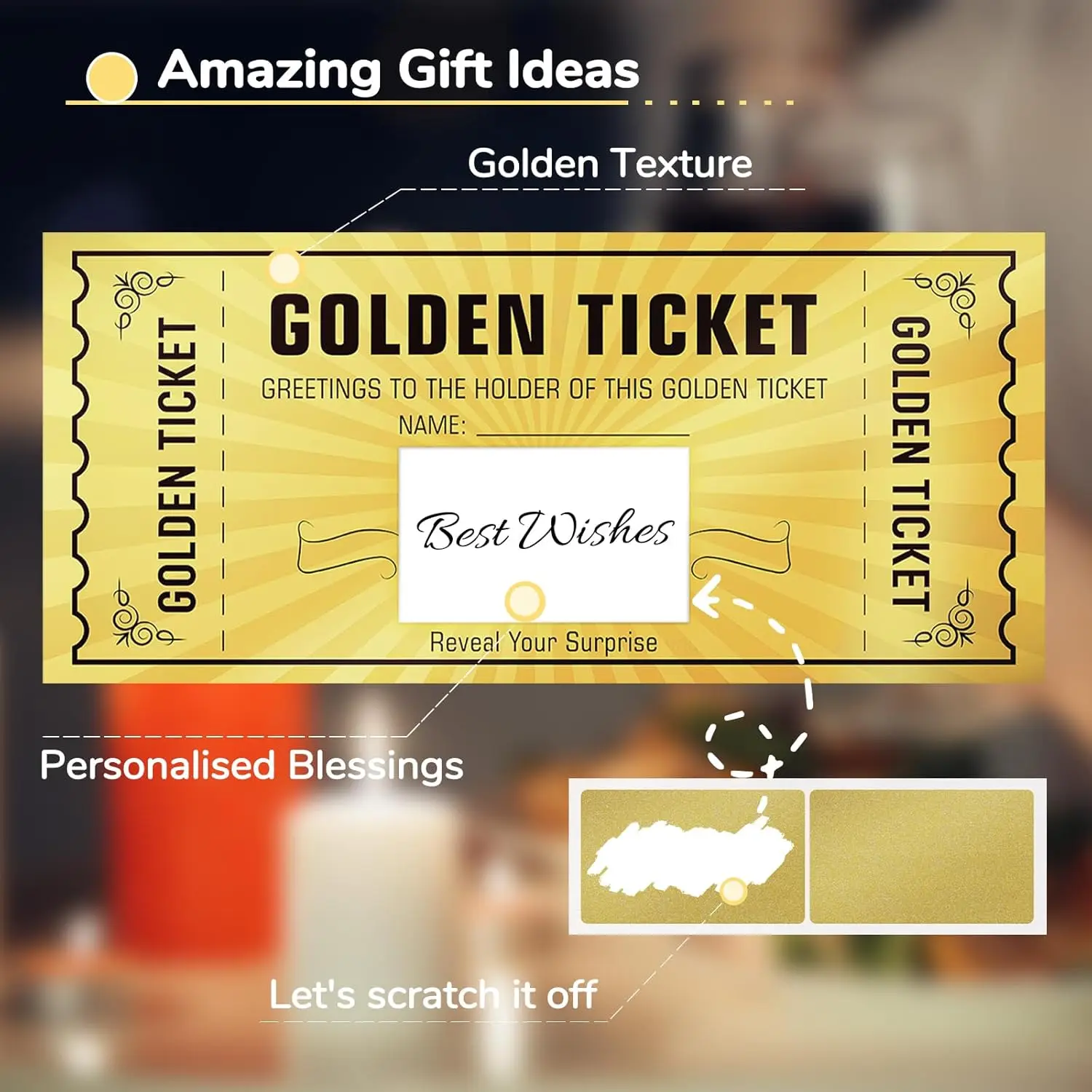 Cinema Voucher Raffle Gift Card Scratch Card Surprise Gift Reveal Golden Ticket with Envelope and Scratch Off Stickers