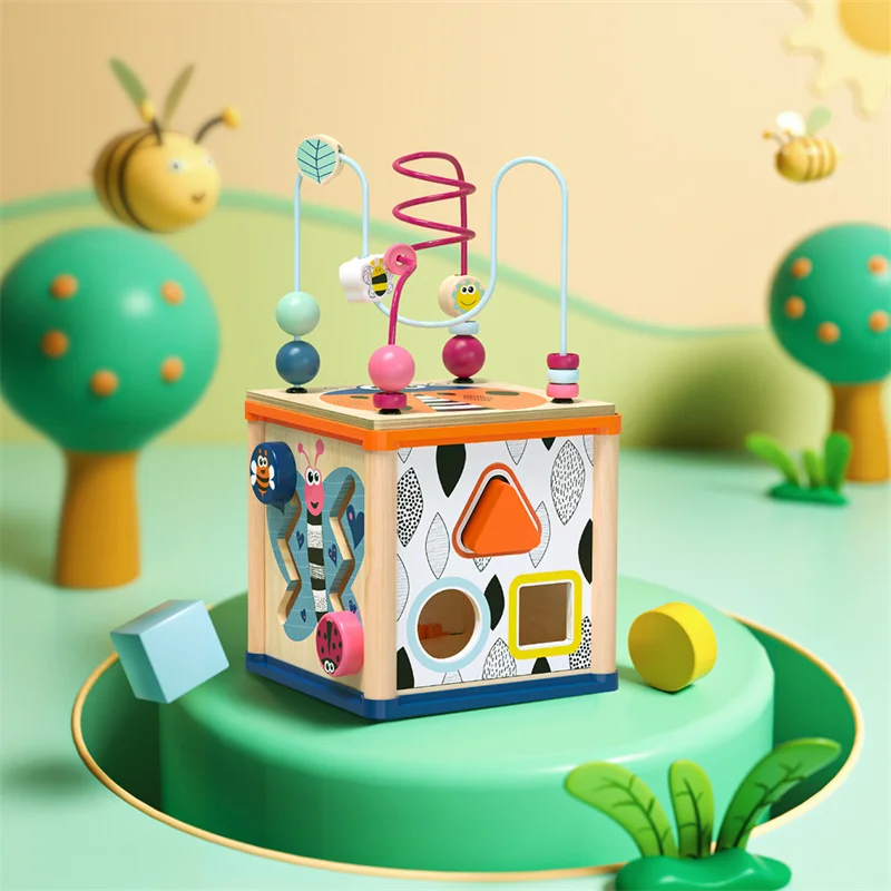 Topbright Multifunctional Four-sided Treasure Box Shape Recognition Matching Round Beads Cube Children Toys Bead Maze Toys