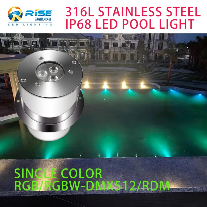 9W 316L Stainless Steel IP68 DMX512/RDM Control RGB Submersible Marine Grade LED Underwater Pool Light