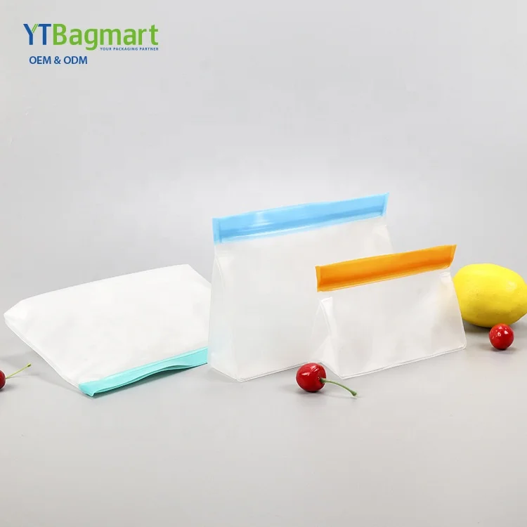 Custom Logo Reusable Bpa Free Snack Food Packaging Organizer Stand Up Pouch Ziplock Bag Food Freezer Storage Peva Sandwich Bags