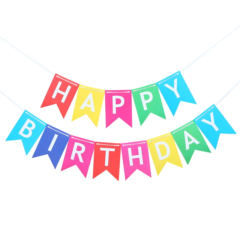 Custom  colorful Happy Birthday Hanging Paper Banner Bronzing Letter Fishtail Flag For Party Festival Decorations