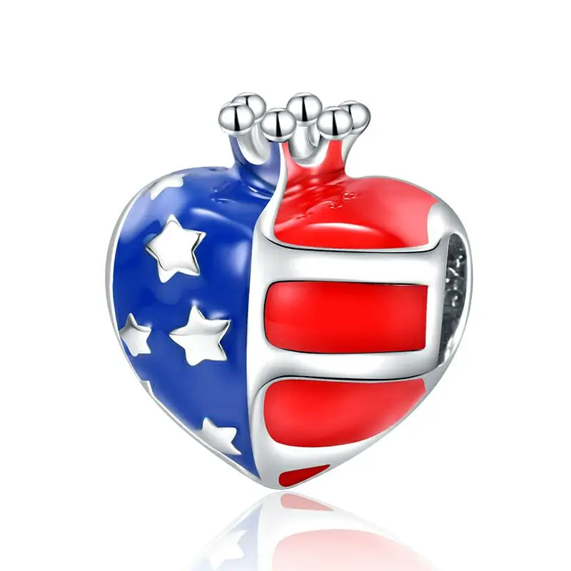 925 sterling silver american flag heart love bead enamel bead bracelet for women fine jewelry