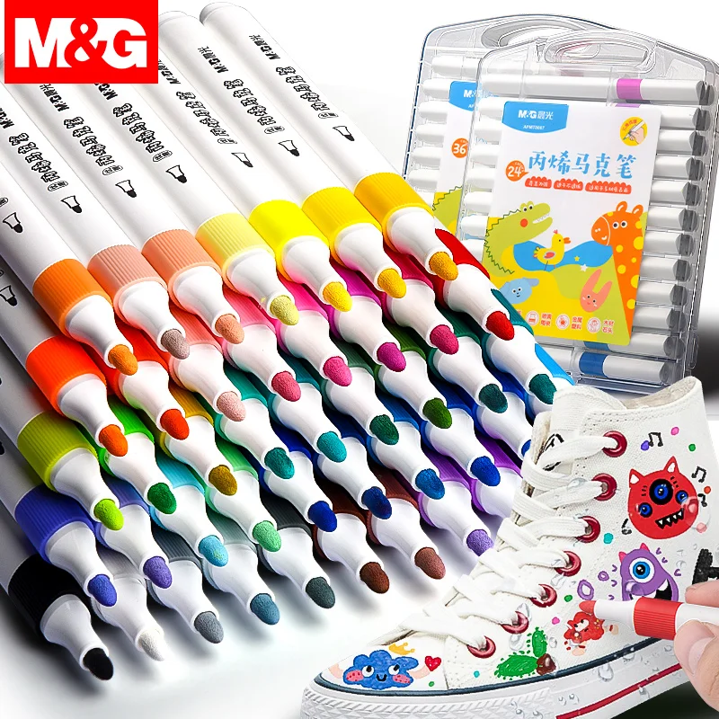 M&G 12 Color Fine Tip Art Pens Watercolor Markers for Creative Drawing Plastic Brush Marker Paint Ball Set