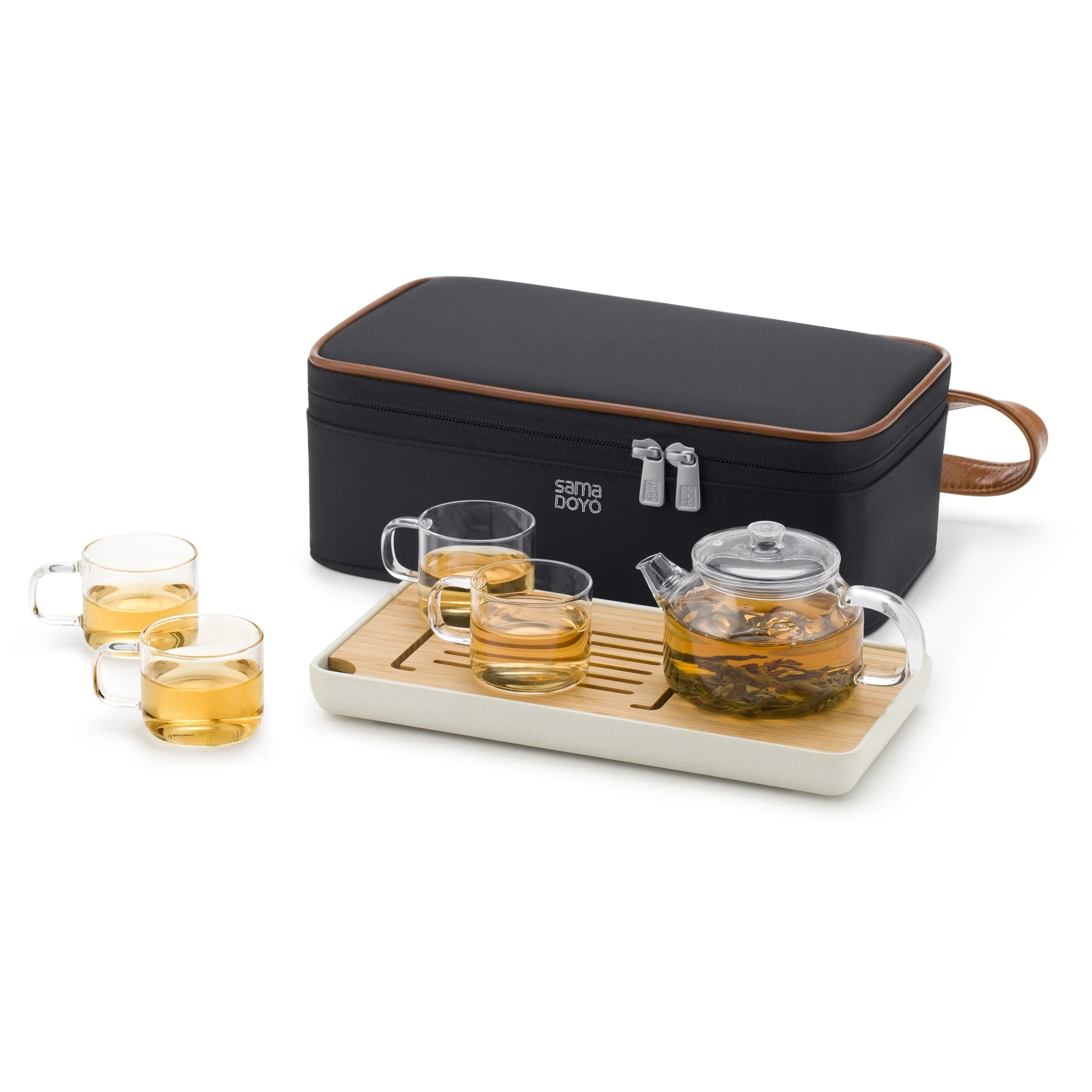 2024 Hot Selling Gift Box Travel Home Office Water Bottle Simple Safety Transparent Belt Cup Glass Teapot Tea Set