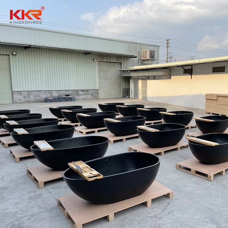 Factory Price Luxury Black Matt Artificial Stone Solid Surface Bathtub Resin Stone Bathtub & Whirlpools Latest Style