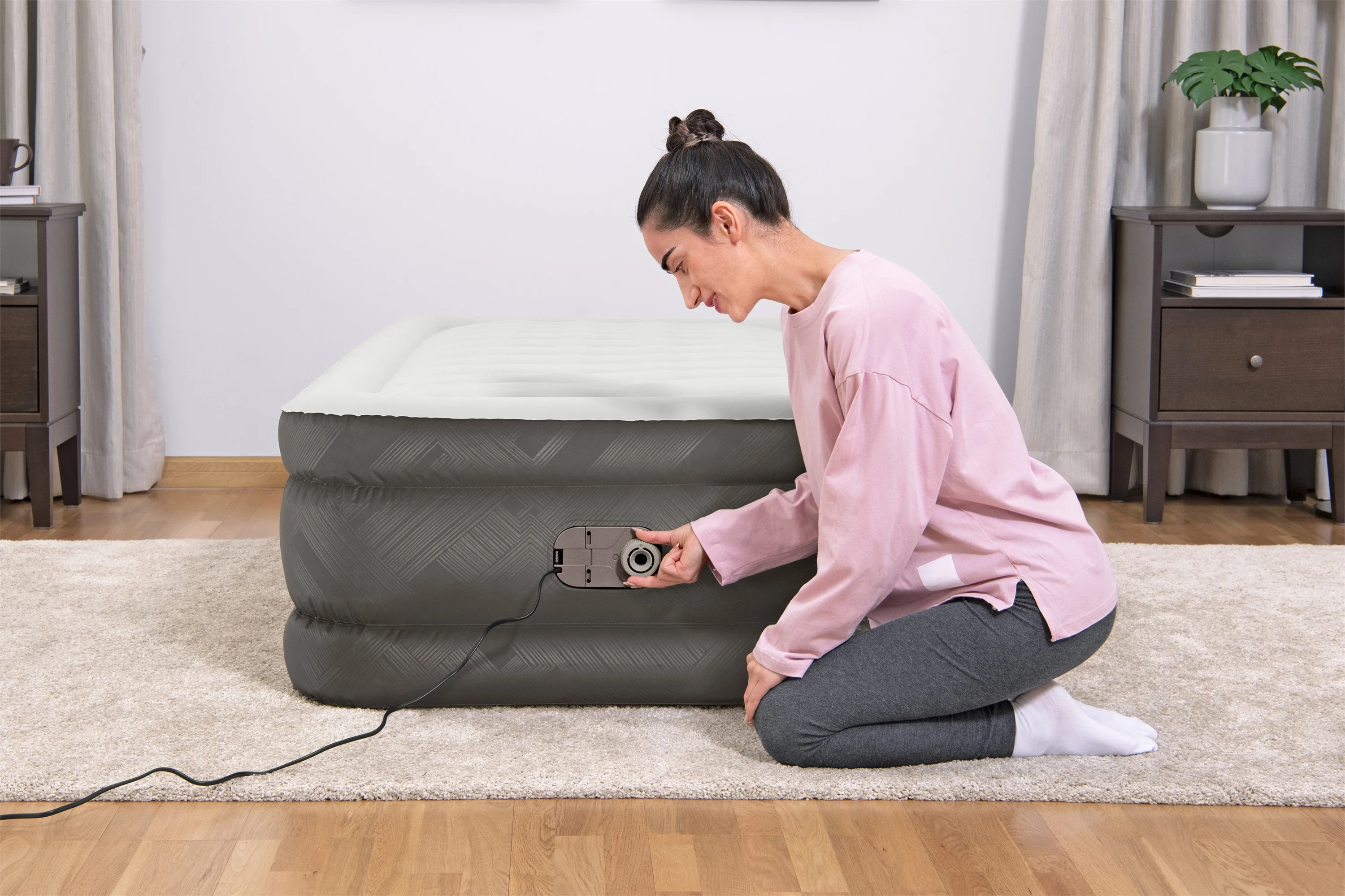 Bestway 69048 Indoor Outdoor Inflatable Twin Air Mattress with Built-in AC Pump
