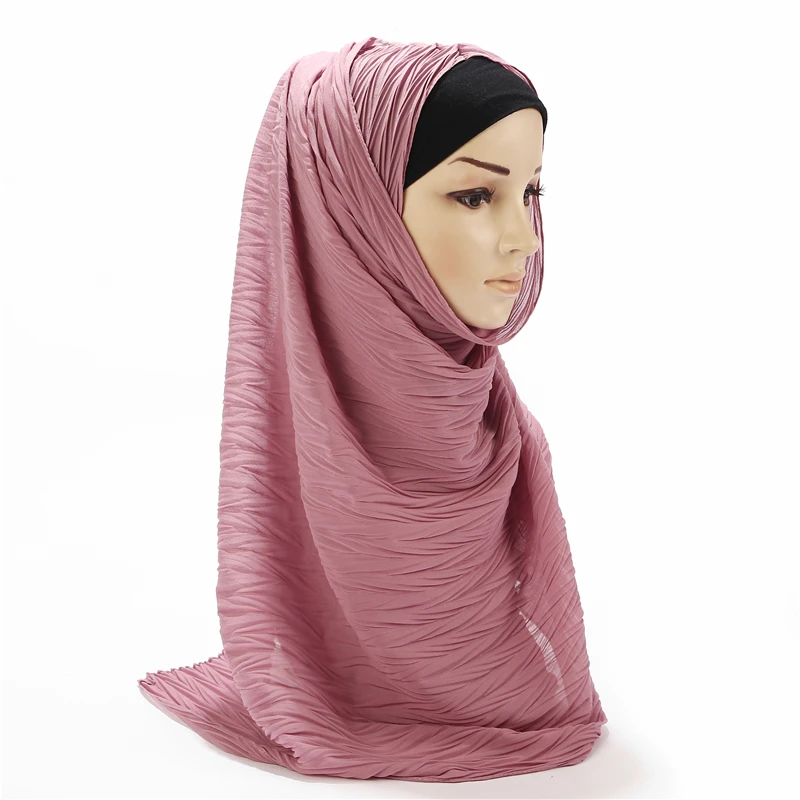 Women Malaysia Scarf Solid Plain Pleated Abaya Dubai Shawls Soft Long Muslim Crinkle Chiffon Hijab Scarf  Crinkle Chiffon Shawl