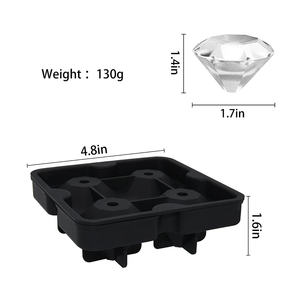 4 Cavity Reusable BPA Free Easy Release Diamond Shaped Cube Ice Mold Silicone Diamond Ice Cube Tray