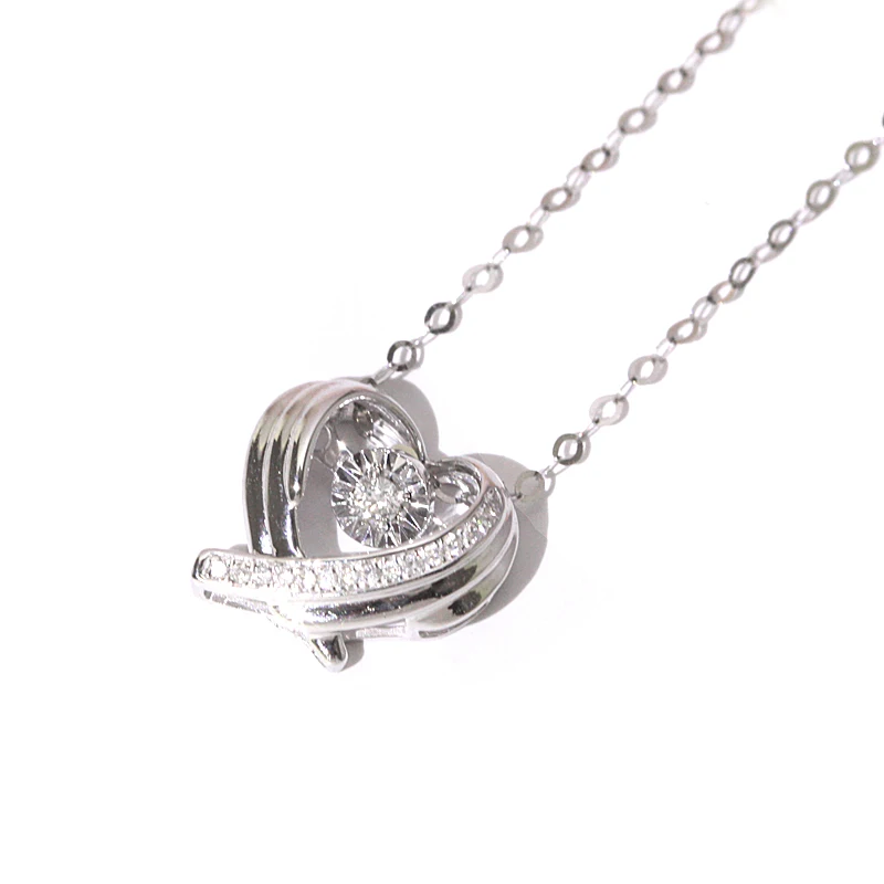 
Letter double C initial heart shaped Platinum diamond necklace with love heart jewelry 