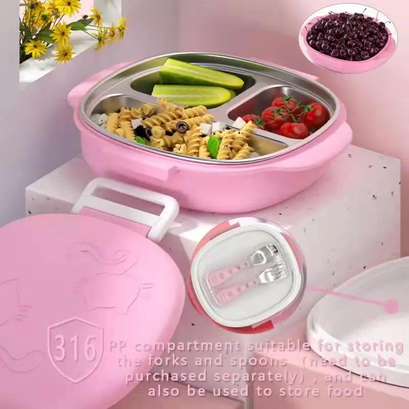 Wholesale 4 Compartments Baby Food Tray 316L Stainless Steel Kids Dinner Plate