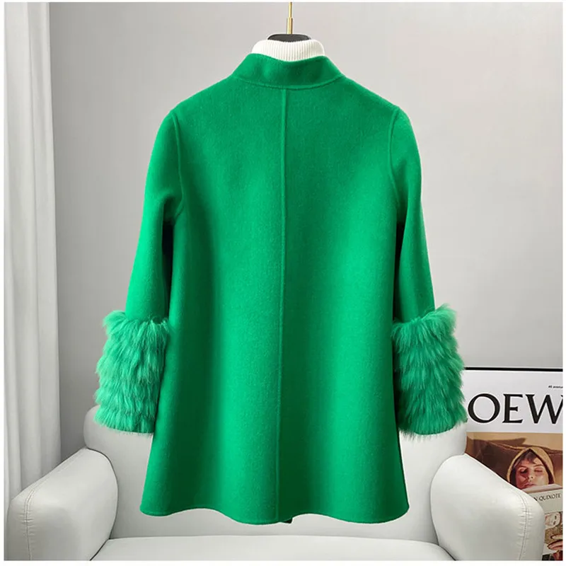 PUDI New Design Genuine Wool Overcoat With Fashion Chinese Style Fox Fur Cuff Winter Jacket CT273