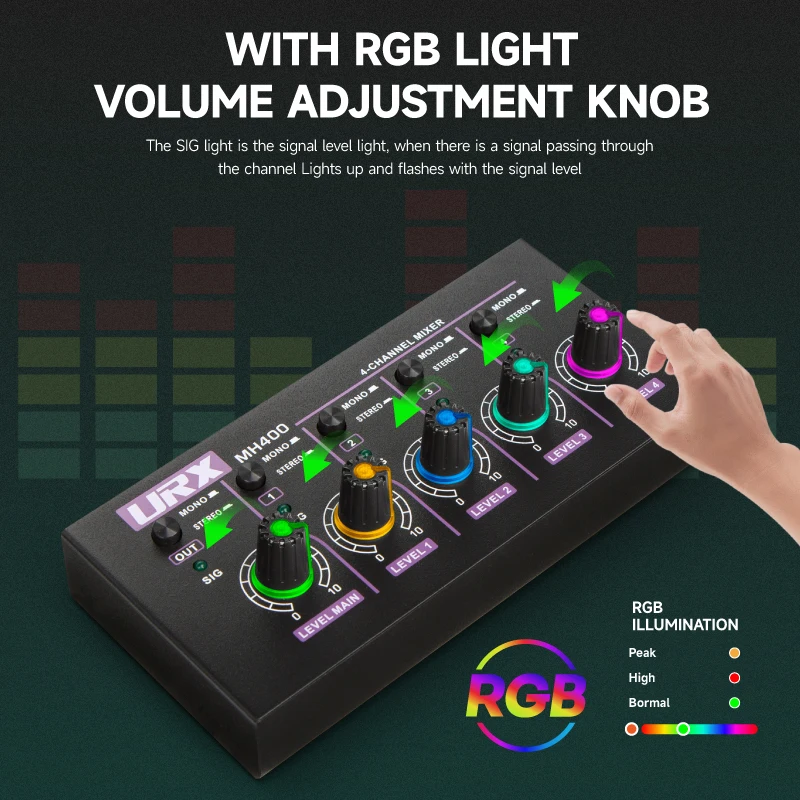 Юрх MH400 мини стерео Ультра низкий уровень шума 4 канальный линейный аудио смеситель для небольших клубов или бары микрофон бас и Гавайских гитар клавиатуры