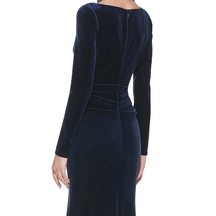 Dress fashion wholesale ladies women clothing formal v neck long velvet dress elegant customized casual dress women evening gown