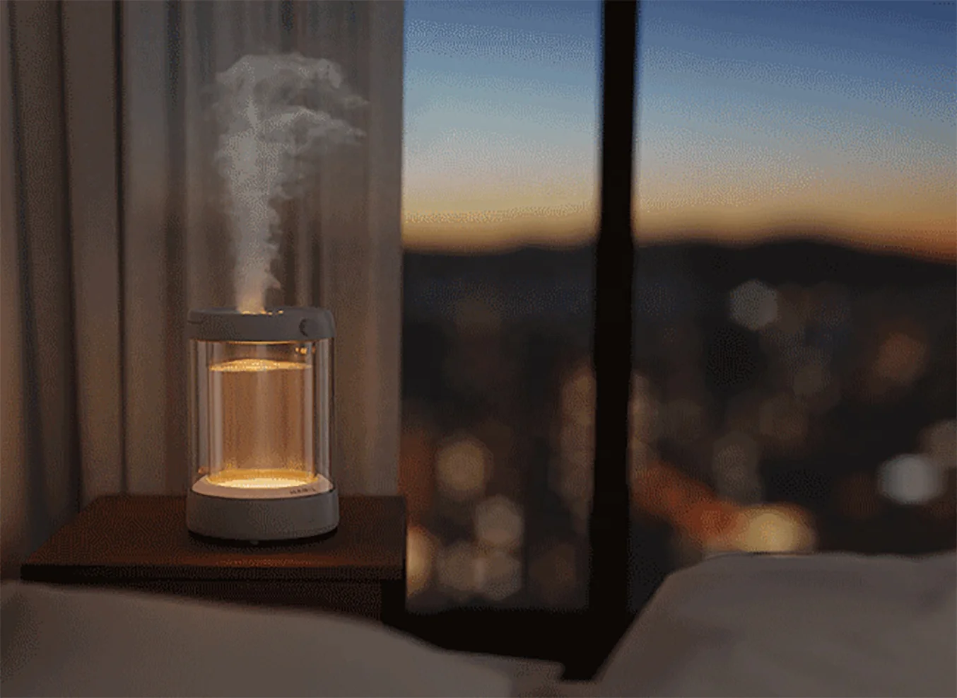 Electric Warm Mist Humidifier Visible Glass Tank Disinfection Function Hu Mist Output PP Unique 24 Touch Panel Free Spare Parts