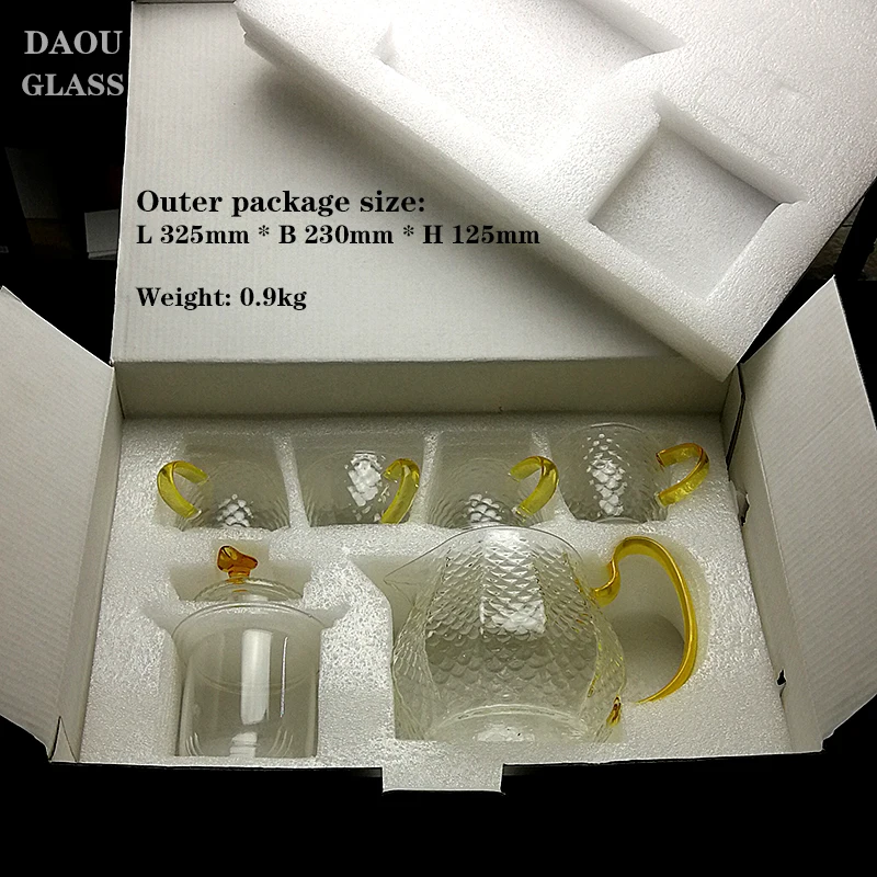 
Handmade clear glass tea sets come with teacups and filters 