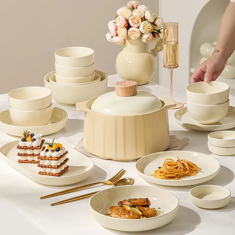 Nordic Good-looking Household Light Luxury Bowl Plate Tableware New Cream Style Tableware Set