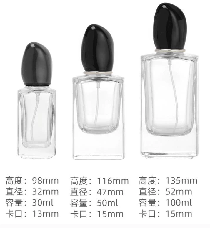 wholesale luxury 30ml 50ml 100ml square round spray cap empty refill glass bottle perfume bottle with packing