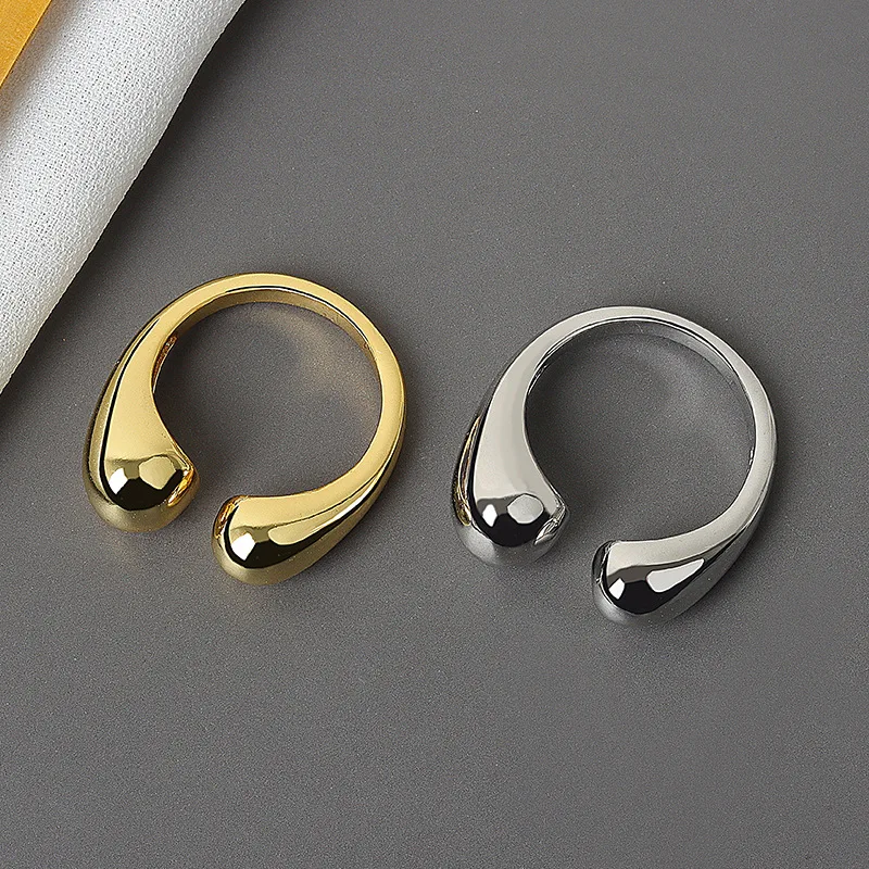 Ouj Unisex Silver Plated Geometric Anti Tarnish Irregular Brass Adjustable Open Copper Minimalist Rings Jewelry
