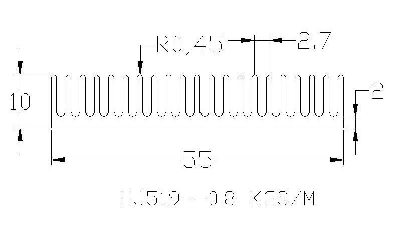 Aluminum heatsink profile 50(W)*10(H)mm