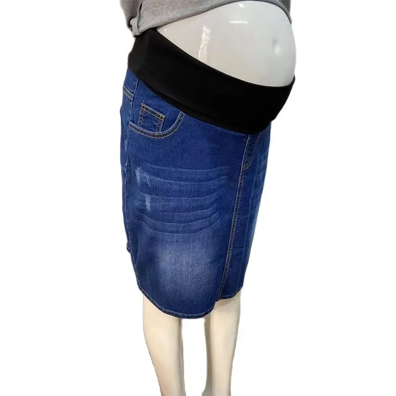Women Maternity Denim Skirt High Waist Good Stretch Foldable Waist Band Pregnant Jean Skirt Europe Size S to 4XL