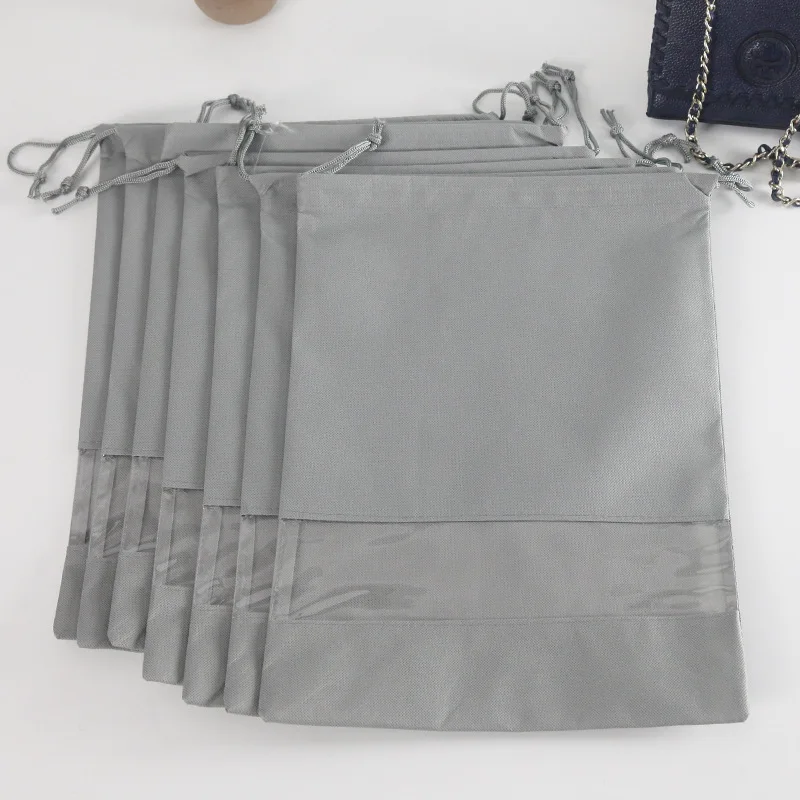 Reusable Lightweight Lady Bag Storage Non-woven Drawstring Bag Dust-proof Packing Bag with Transparent Window
